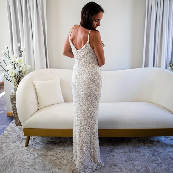 FULLY Beaded Floral Lace Gown - Picture 4 of 12